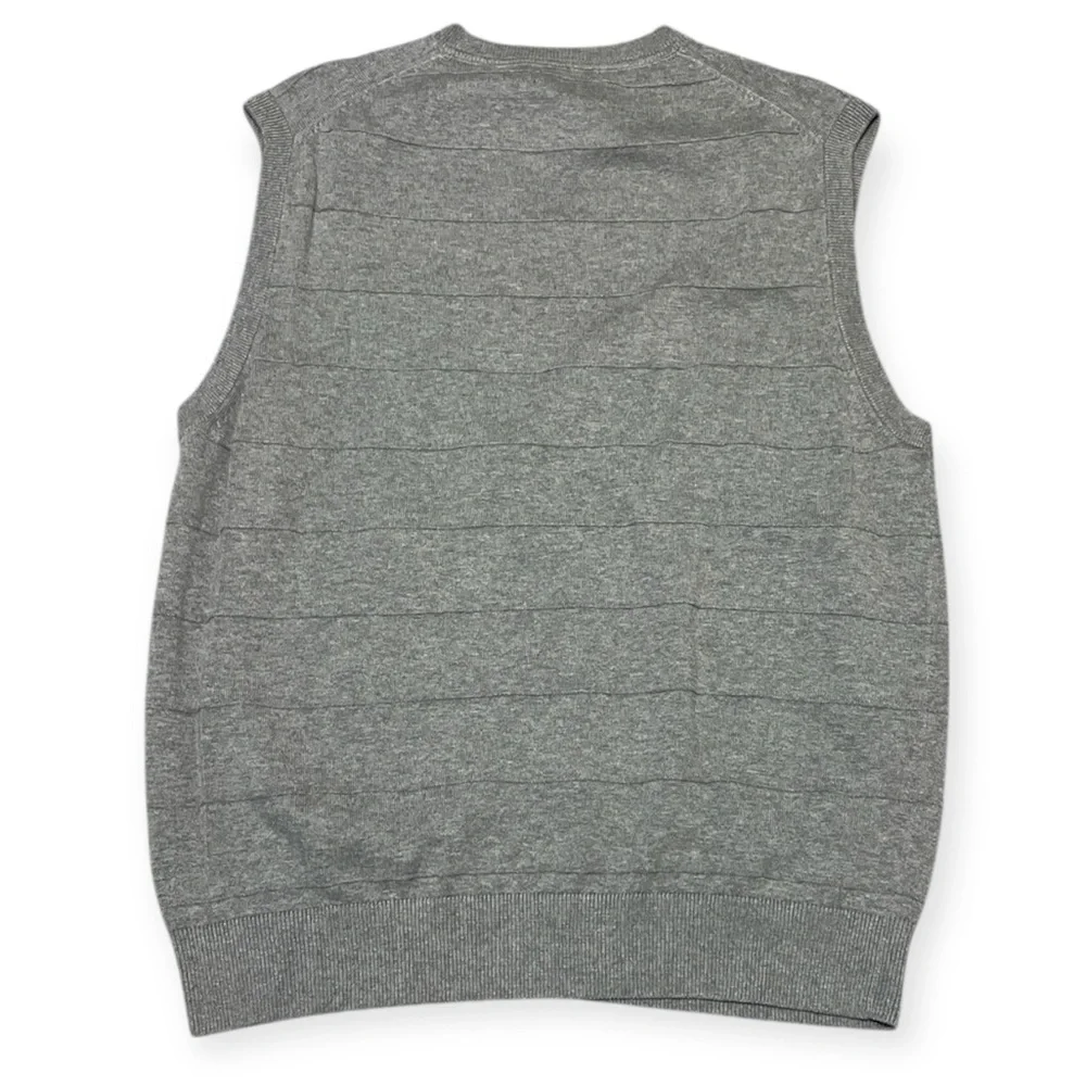Men's Nautica Sweater Vest 100% Cotton Gray w Horizontal Textured Ribs Size M